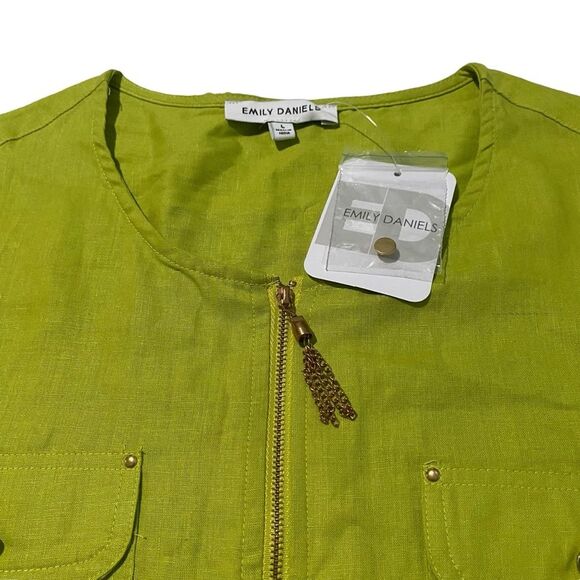 Emily Daniels Linen Blend Green 1/4 Zip Popover Tunic Top Blouse Sz L NWT - Picture 8 of 13